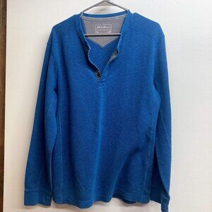 Eddie Bauer mens' waffle heavy knit shirt, size L, blue